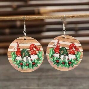 Round CHRISTMAS GNOMES Dangle Earrings
